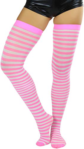Image of ToBeInStyle Women's Opaque Hosiery Thin Striped Thigh High Long Stocking