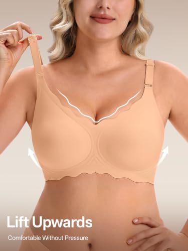 Image of Angelhood Seamless Jelly Bras for Women Wireless Push Up T-Shirt Bra Pack | Full Coverage, V Neck, No Underwire, Everyday Comfort, Convertible Bralettes, Supportive, Back Smoothing, Scalloped Brassiere