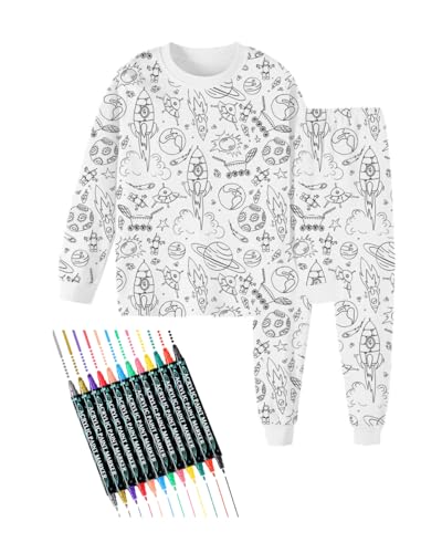 Tiko & Hayko HAND PAINTED HOMEWEAR SET/COLORING PAJAMAS SET FOR BOY AND GIRL (SPACE EXPLORER 4 years)