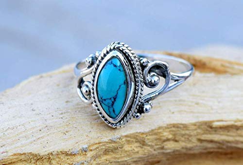 925 Sterling Silver Gemstone Ring Size - Gemstone Statement Ring Gift Jewellery For Girl Women (Turquoise, 9) #TOP3