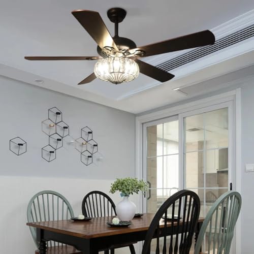Image of Harold Electricals Woodland Crystal Chandelier Ceiling Fan with Remote Control, Luxury Ceiling Fan with Light, Decorative Hanging Light for Living Room, Bedroom, Hall & Home Decor