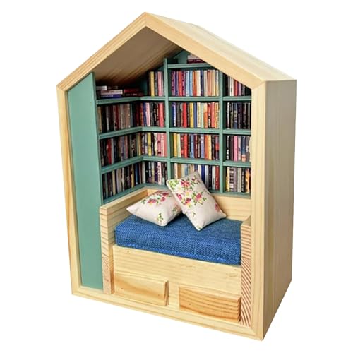 Antiestrés Librería Mini | Casa de Libros de Madera en Miniatura | Almacenamiento Estante para Sala de Estar Dormitorio | Decoración para el hogar de niñas y niños