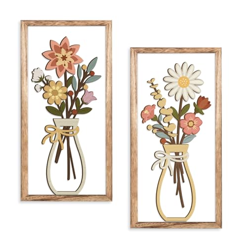 Kas Home 3D Floral Wall Art, Rustic Wood Farmhouse Flower