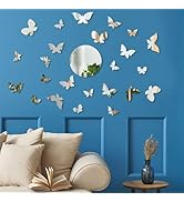 Auliuse 25 Pieces 3D Acrylic Mirror Wall Stickers Butterfly Wall Decal Decoration, DIY Mirror But...