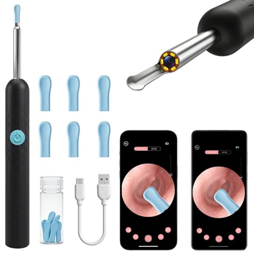 Wireless Ear Wax Removal Tool Camera, Smart Visual Ear Cleaner Otoscope with 1080P HD Waterproof Lens & 6 LED Lights, USB-C Fast Charge, 360° Rotation Ear Scope for iOS & Android, 6 Ear Tips.(Black)