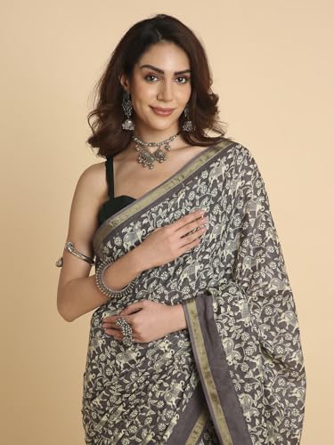 Image of RATAN Women's Pure Soft Cotton Saree with Blouse Piece | Lightweight Breathable Daily Wear Cotton Saree | Traditional Printed Saree for Office Casual & Summer Wear