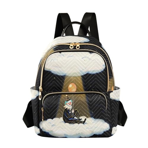 Nexawaveo Mochila acolchada para mujer, bolsa de mano para laptop de 14 pulgadas, ligera, mochila de trabajo, lindos pavos reales, Dreamy Clown Cloud-1, Small, Mochilas de mochila