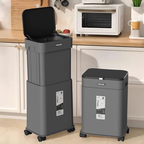 Caneca de basura de cocina con ruedas y tapa 20L negra