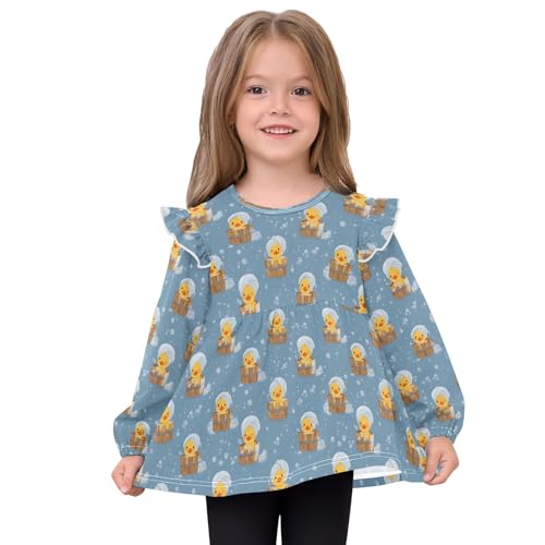 Duckling Bathing Girls Shirts Cotton Long Sleeve Ruffle Toddler Tee Tops3