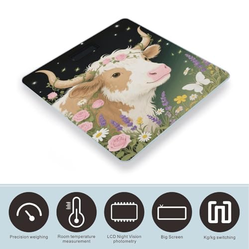 Báscula digital para baño con diseño floral y vidrio templado miniatura 3