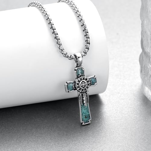 Dream Catcher Cross with Feather for Turquoise Cross Necklace Tribal Necklaces 925 Sterling Silver Western Indian Pendant Dreamcatcher Southwestern Native American Jewelry Gifts for Men2
