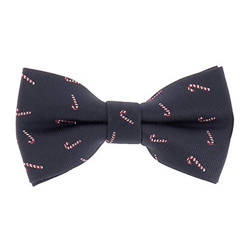 Papillon Ragazzo di Natale Jacquard - Papillon Bambino Fiocco di Neve, Albero di Natale e Bastoncino di Zucchero - Papillon Natalizi e Capodanno (Bastoncino di Zucchero Blu navy, Rosso e Argento)