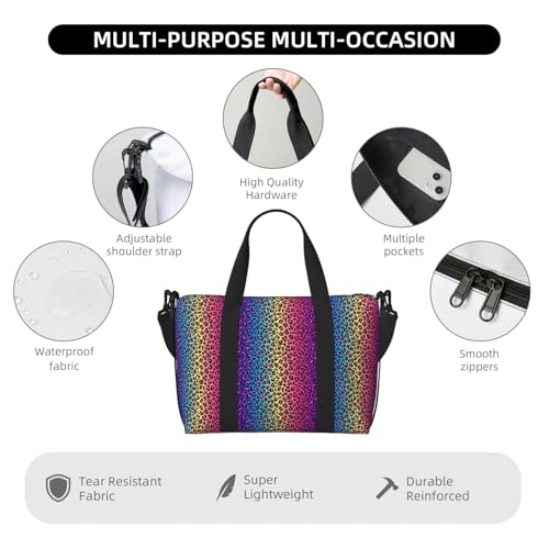 Laptop Tote Bag for Women Work - Leopard Neon Rainbow Gradient Gym Bag for Women Men, Personal Item Crossbody Travel Bags Carry On, Overnight Weekender Bags for Women Travel3