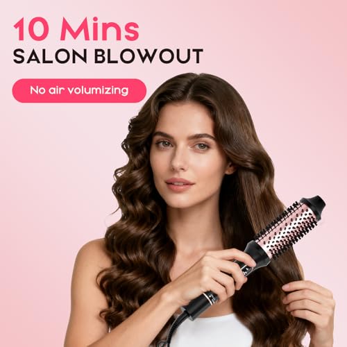 Image of CINOSTAR Updated Version Heated Round Brush for Blowout Look Volumizer, 1.5 inch Styler Tool, 6 Temps Ionic Thermal Brush, Fast Heating, Dual Voltage for Travel, Peach