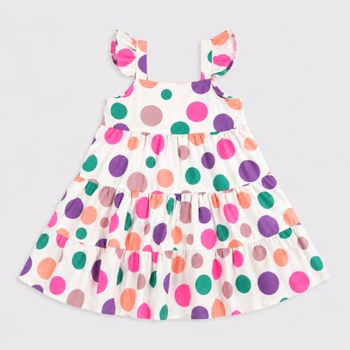 Image of The Magic Wand Kids Girls Printed Cotton Summer Dresses, Knee Length Sleeveless Casual Western Stylish One Piece Fit & Flared Frock for Beach & Vacations
