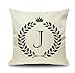 Lieson Fundas de almohada para cama, 1 funda de almohada al aire libre, 18 x 18 45 x 45 cm, diseño de corona de círculo, ramas de olivo, color beige, negro, lino