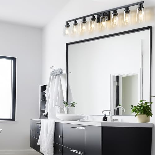 DIKAIDA 8 Light Bathroom Vanity Lights Over Mirror, 52inch Black Vanity Lights Fixtures Matte Black Modern Vanity Lights Black Bathroom Wall Lighting for Mirror Bedroom,Living Room by DIKAIDA - Image 7