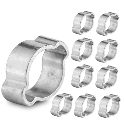 O Clip Hose Clamps, 10Pcs Zinc Plated Stainless Steel Two-Ear Hose Clamp 5-23mm, for Fule Petrol Pipe Tube, Zinc Plated Double Ear Hoops, Tube Fuel Clamps Fasteners Clips(13-15Mm)