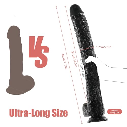 Image of 17.3 Inch Black Extra Long Dildo, Women Realistic Sex Toys, Soft Huge G-Spot Dildos with Strong Suction Cup, XXL Giant Dildos, Large AnalDildo Stimulator with Balls for Women /Men /Couples