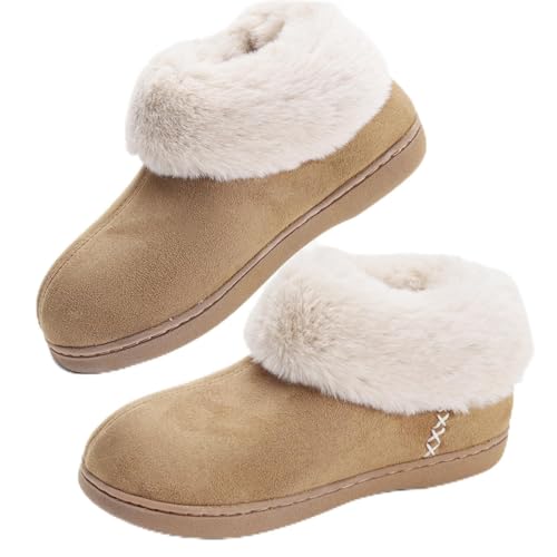 feetfreein Women's Microsuede Bootie Slippers Warm Winter Memory Foam House Shoes for Indoor Outdoor