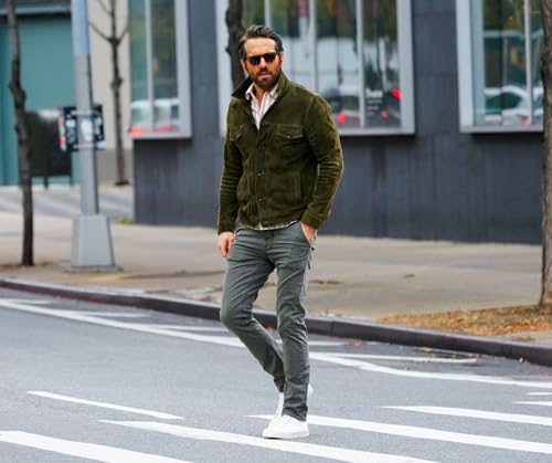 Ryan Reynolds Trendy Handmade Green Stylish Suede Leather Trucker Jacket for Men Premium and Durable Quality2