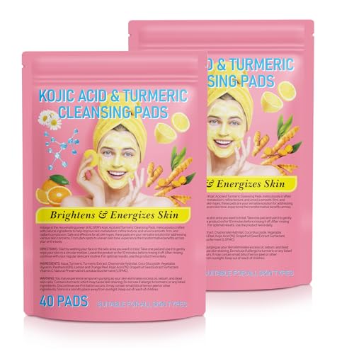 80 Compressed Facial Sponges, Disposable Turmeric Cleansing Pads for Dark Spots, Turmeric Kojic Acid with Vitamin B5, Vitamin C, Kojic Acid Exfoliating Cleansing Pads for All Skin (40 * 2)