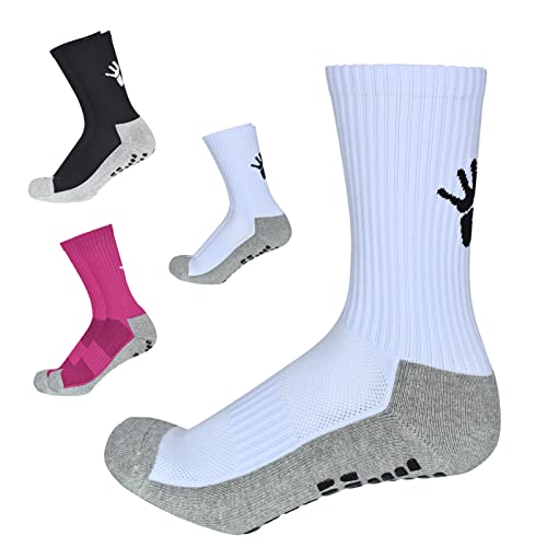 MODY RODY Grip Socks for Women Size 6-9 Crew Non Slip Socks for Hospital, Compression Socks for Men, Soccer Grip Socks for Youth, Pack 3 in White Women's Socks & Hosiery, Black, Blue, Long Tube Sock