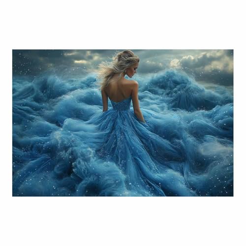 Toile vagues océan décoration murale chambre affiche bleu TERUEA