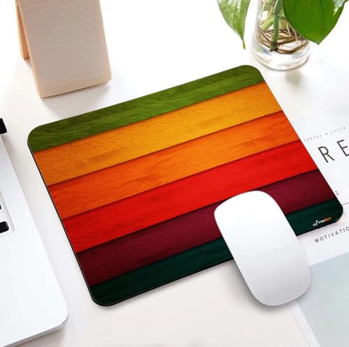 Image of Mouse Pad Rainbow Wood Textured, Premium-Textured Custom Mouse Mat Design, Washable Mousepad Lycra Cloth, Non-Slip Rubber Base Computer Mouse Pads for Wireless Mouse
