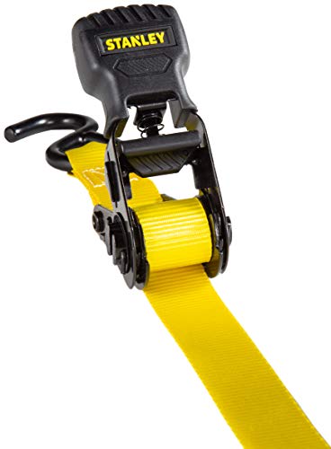 Stanley S10002 Black/Yellow 1" X 10' Ratchet Tie Down Straps - Light Cargo Securing (1,500 Lbs Break Strength), 2 Pack #TOP3