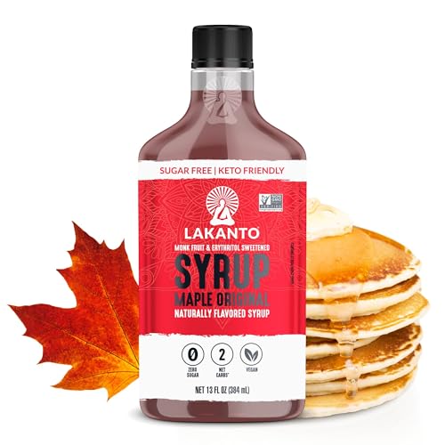 Lakanto Sugar Free Maple Syrup With Monk Fruit & Erythritol For Pancakes, Waffles, Oatmeal, Coffee, Tea, Granola, Frosting & Dressing, Zero Sugar, Keto, Vegan, Gluten Free, 1 G Net Carbs, 13 Fl Oz