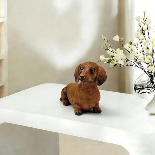 Figura decorativa de resina Dachshund con cabeza inclinada