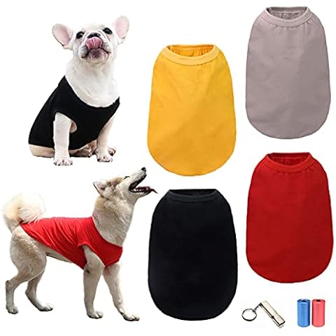 4-Pack Dog T Shirts Pet Blank Clothes Summer Cotton Vest Breathable Soft Basic Clothes Plain Dog Sweatshirt Apparel for Medium Large Boy Girl Dogs - Free whistle and trash bag Cover