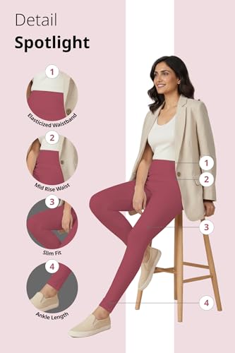 Image of Women's Cotton Lycra Ankle Length Leggings | Regular Rise, Soft 4 Way Stretch Fabric | Casual & Ethnic Wear