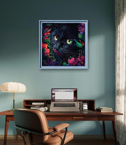 Image of Leczany Cross Stitch Patterns Stamped Kit for Beginners | Embroidery Supplies DIY Craft Kit Needlepoint for Adults Starter | 11CT, 3 Strands | Black Cat in Flowers 16.5x16.5 inches