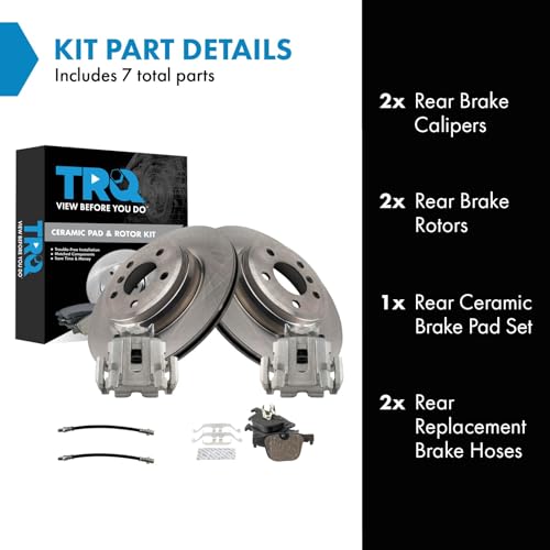 Image of TRQ Rear Brake Pad and Rotor Set Ceramic Calipers Compatible with 2012-2013 BMW 335i