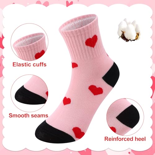 Jspupifip 8 Pairs Kids Girls Pink White Crew Athletic Socks with Retro Stripes Hearts4