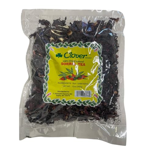 Clover Brand 100% Natural Dried Sorrel Tea 12 Oz Loose Flower pack - Premium Sorrel - Loose Flower Hibiscus Tea - Premium Dried Sorrel Flowers - Perfect for Agua Fresca, Iced Tea & Herbal Infusions