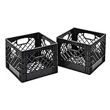 Juggernaut Storage 16 Quart Indoor Outdoor Stackable Heavy-Duty Storage Milk Dairy Crate with Handles for Home, Office, or Garage, Black (2 Pack)