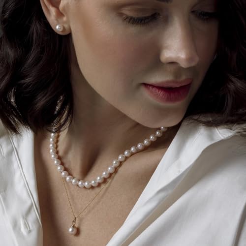 The Pearl Source 14K Gold Round White Akoya Cultured Pearl Hope Pendant Necklace for Women3