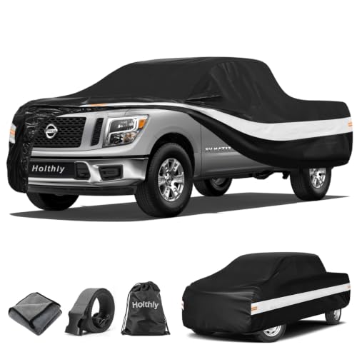 Image of 10 Layers Truck Cover Waterproof All Weather Custom Fit Nissan Titan(2015-2026) Crew Cab Short Bed, Outdoor Full Exterior Pickup Car Cover for Automobiles Sun Rain Snow Ice Protection. Black