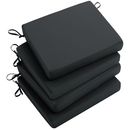 Qirroboni Outdoor Chair Cushion Set of 4, Waterproof Square Corner Seat Cushions for Patio Furniture, Color Fastness Garden Couch Pads, 19" x 19" x 3", Indoor Dining Chair Pad Set, Charcoal Grey