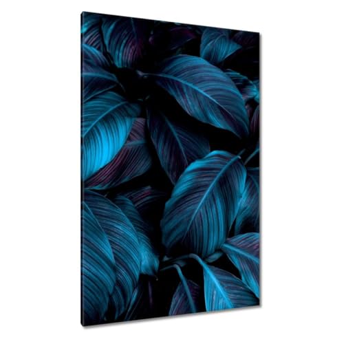 Toile imprimée feuilles bleues déco murale haut de gamme 80x120 cm