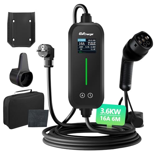 Hexinex Chargeur Voiture Électrique 3,7kW [6m, 6-16A] Type 2 avec Support Mural, Écran LCD,...