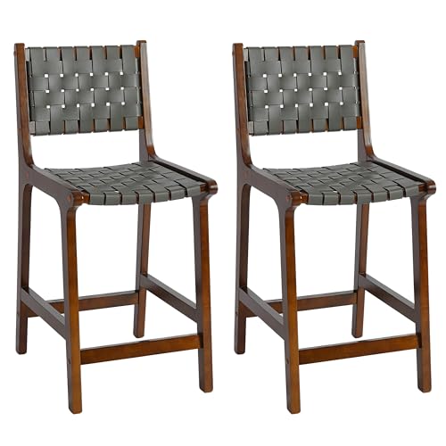 Butaco CangLong CL-191503 Set de 2, asiento de cuero PU entrelazado, marco de madera sólida, 24 pulgadas miniatura 1