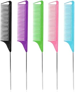 Rat Tail Combs for Hair Stylist: 5Pcs Parting Comb for Braids, Metal Long Steel Pin Rat Tail Teasing Combs, Professional Hair Salon Quality,Combs for Women (A Style)