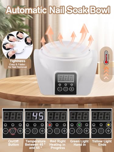 EBANKU Nail Soaking Bowl Heated - Soak off Bowl for Gel Nail Polish Acrylic Nails Dip Powder, Nail Remover Bowl with Nail Files Wipes Cuticle Kit, Manicure Bowls for Salon Home