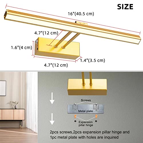 Image of RAIFOOLLY Picture Light,5000mAh Rechargeabl Art Lights for Paintings,Remote 16 inch Display Accent Lighting with Timer and Dimmable for Wall,Frame,Portrait-Gold