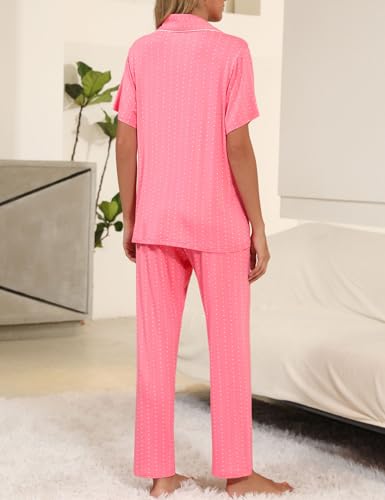 Image of Senert Womens 2 Piece Pajamas Set Button Down Top and Pants Soft Sleepwear | Short Sleeve Lounge Sets with Pockets, Maternity / Nursing /Postpartum Pjs Set, Bride Pjs Set for All Seasons