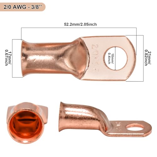 Image of iGreely 2 /0 AWG Battery Cable 2 /0 Gauge Copper Welding Battery Wires with 3 /8'' Heavy Duty Lug for Solar Inverter Automotive RV Marine Boat,Replacement Parts & Accessories (Red + Black 1FT Pair)